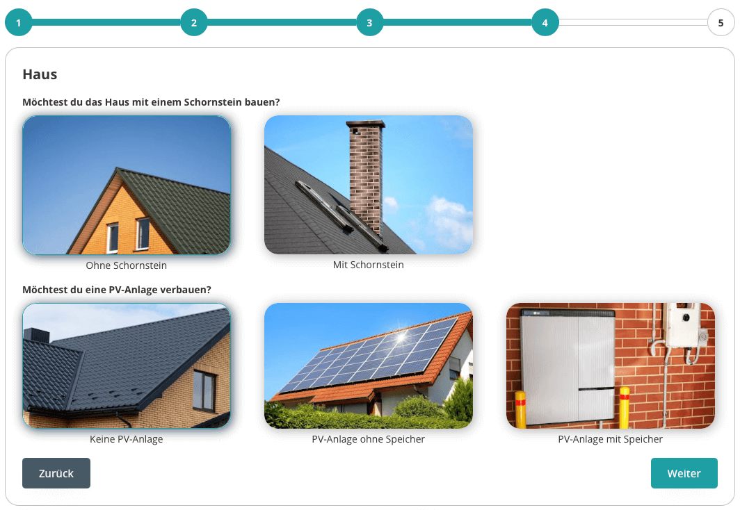 Baukosten Rechner - Schritt 4: Kamin und PV-Anlage verbauen?